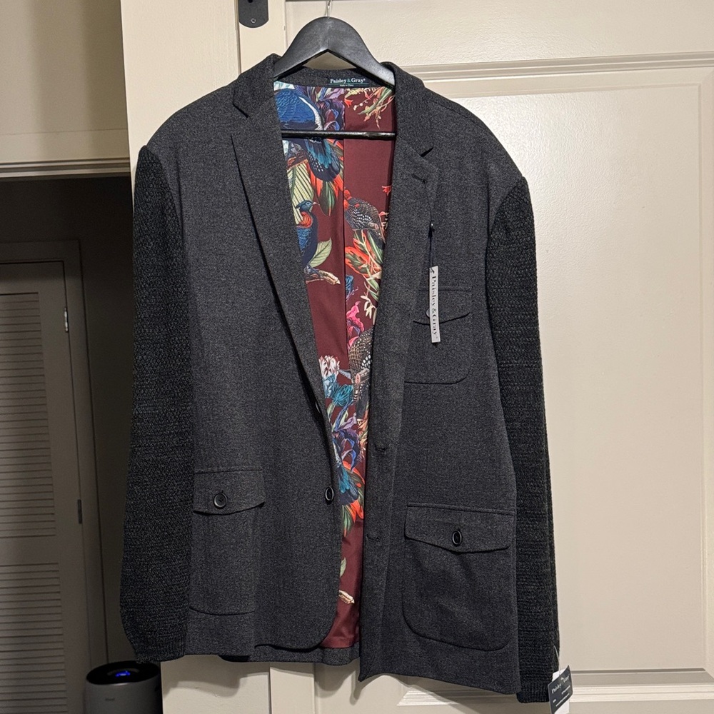 Paisley & Gray Dark Gray Blazer with Vibrant Floral Lining